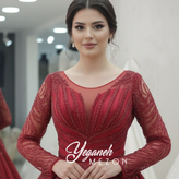 لباس عروس رنگی ساتن قرمز کد ۱۱۲۲