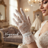 دستکش عروس گیپور گلدار سفید