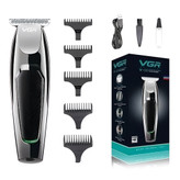 ماشین اصلاح موی صورت وی جی ار مدل V-030 با تیغه استیل ضد زنگ، 5 شانه، امکان شارژ سریع و منبع تغذیه برق و باتری